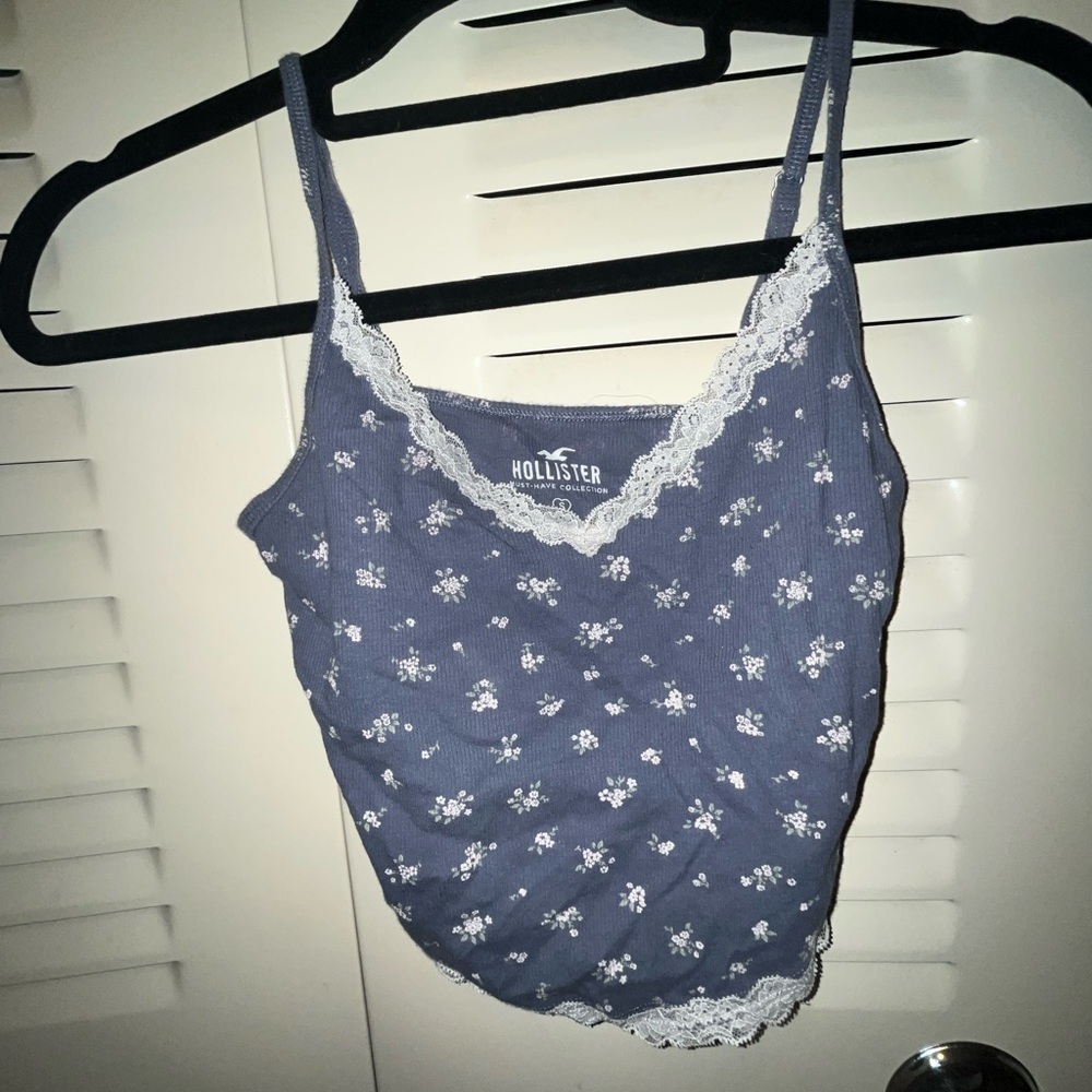 Hollister Navy Floral Camisole with Lace Trim